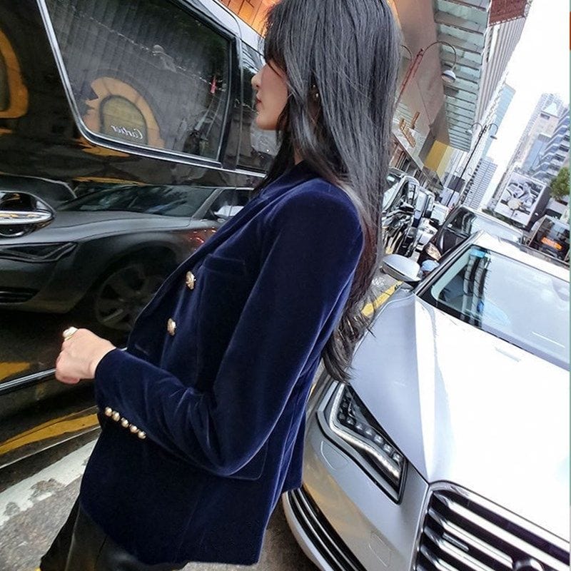 Veste en Velours Bleu Marine Femme