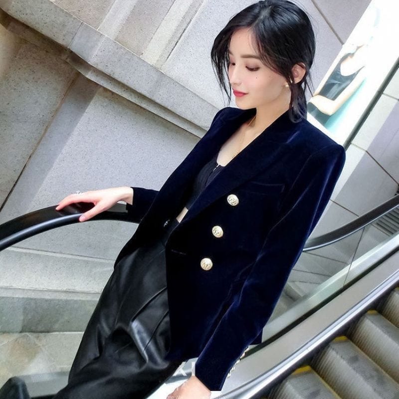 Veste en Velours Bleu Marine Femme