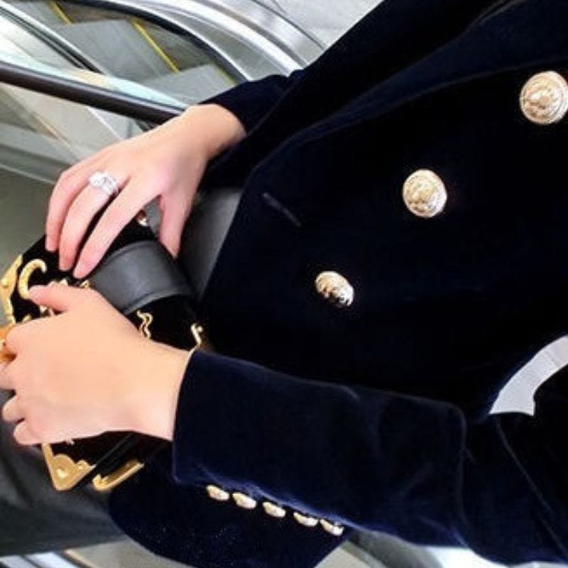 Veste en Velours Bleu Marine Femme