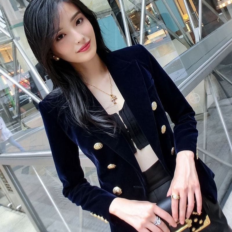 Veste en Velours Bleu Marine Femme