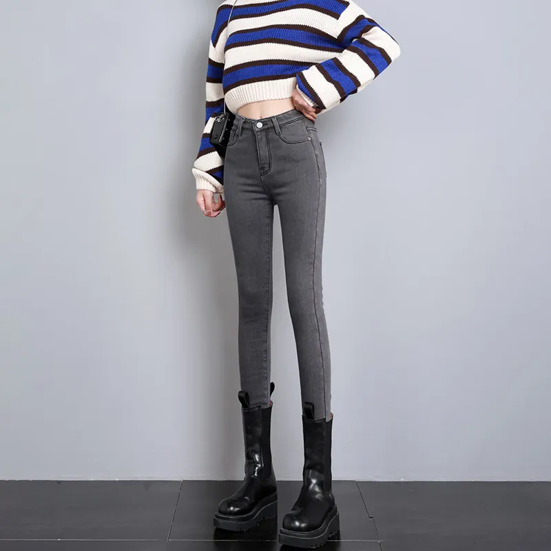 Jean Velours Femme Elastique Gris