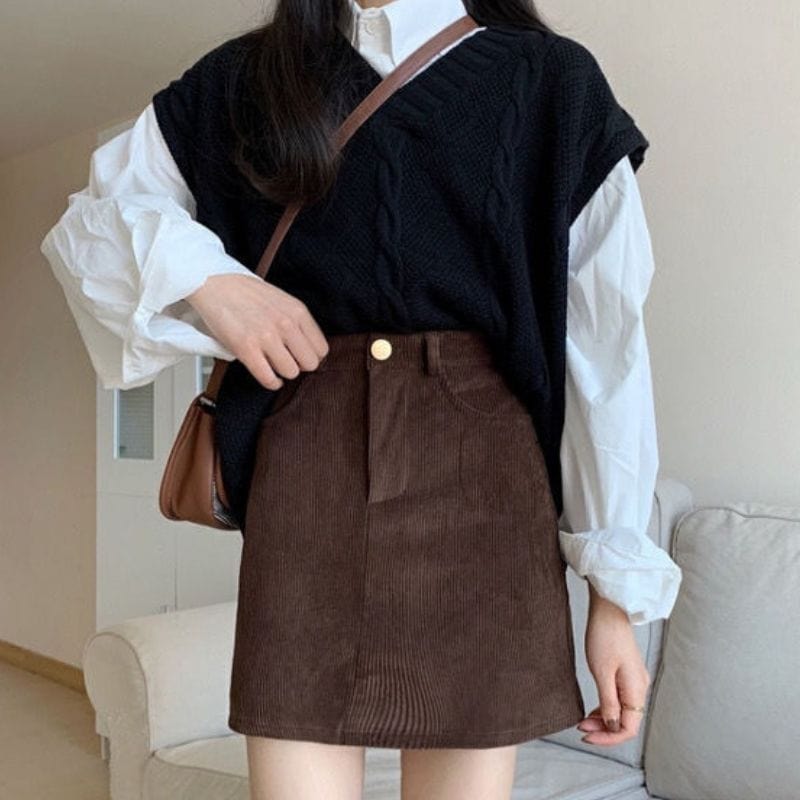 Jupe Velours Marron Femme