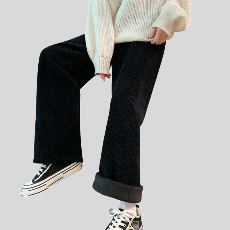 Pantalon Large Velours Cotelé Femme