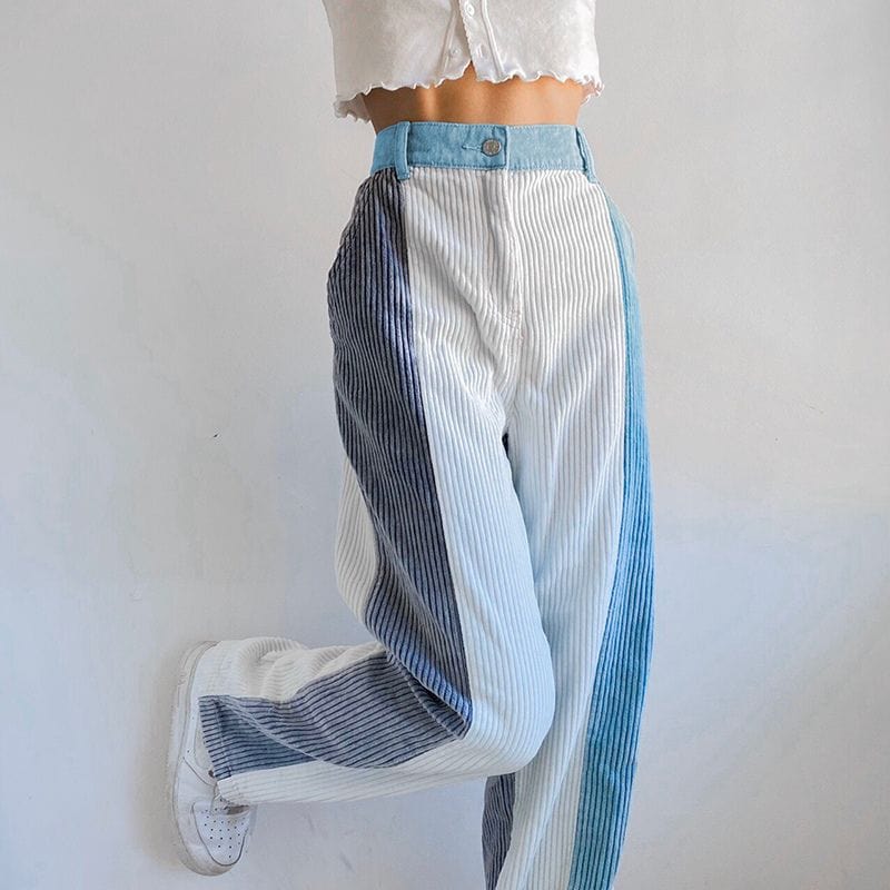 Pantalon Velours Femme Bleu