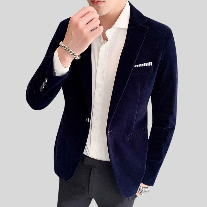 Veste Velour Bleu Marine Homme