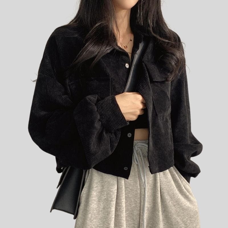 Veste Velours Cotelé Femme Noir