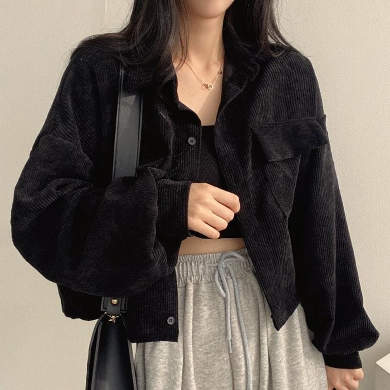 Veste Velours Cotelé Femme Noir