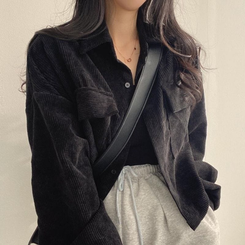 Veste Velours Cotelé Femme Noir
